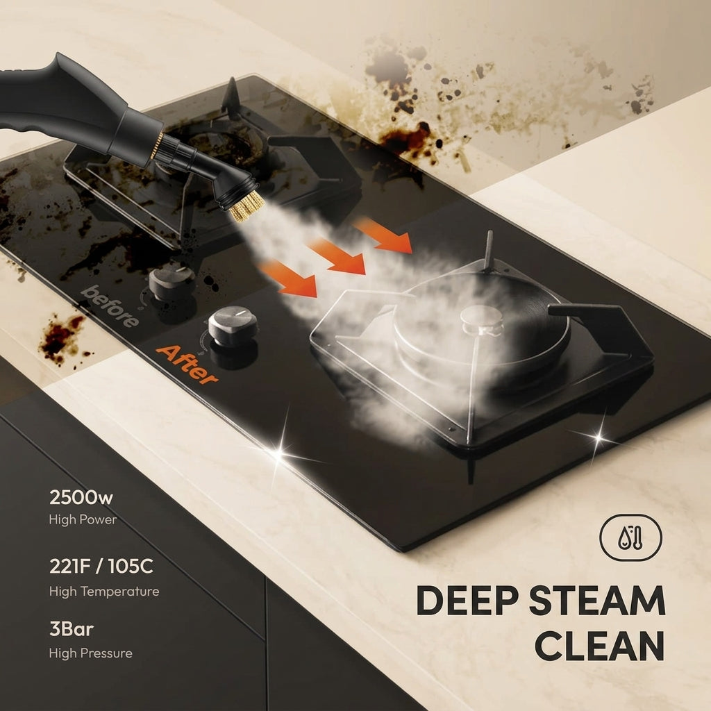 Portable 1200ml steam cleaner with multiple cleaning accessories