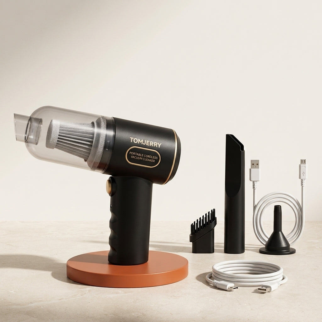 Portable handheld car vacuum cleaner with cleaning attachments