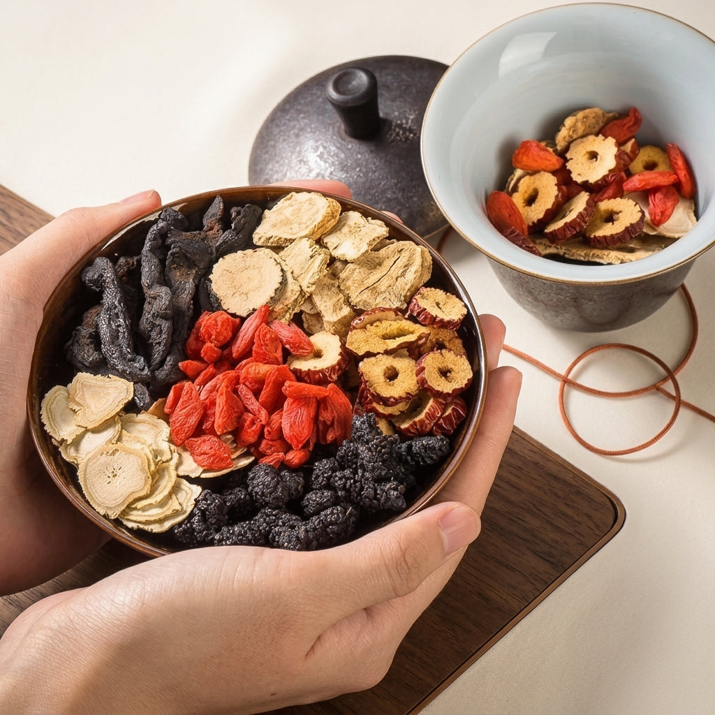 Ginseng Five Treasure Chinese herbal tea with ginseng and red dates