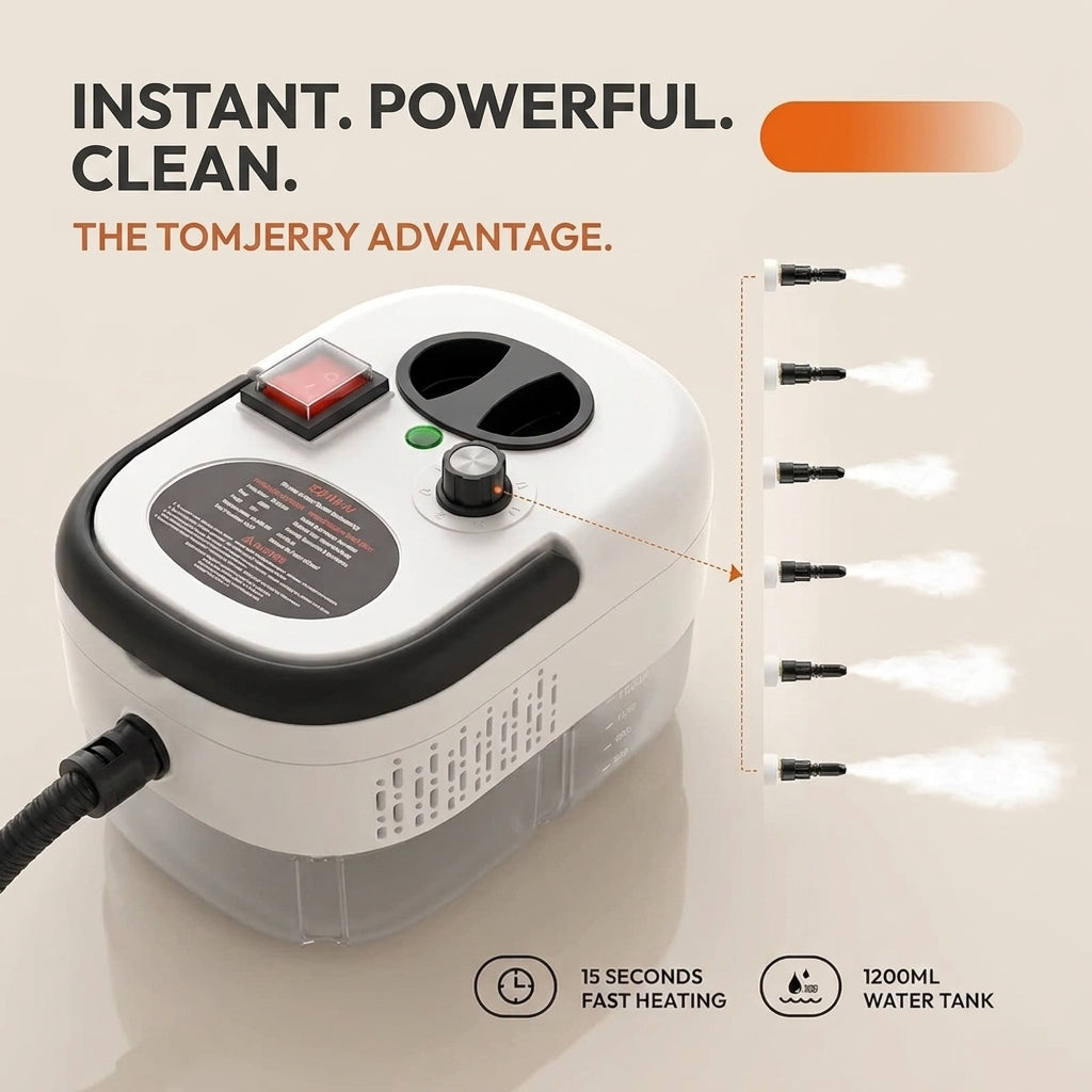 Portable 1200ml steam cleaner with multiple cleaning accessories