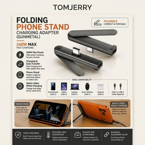 240W USB-C Folding Phone Stand Charging Adapter