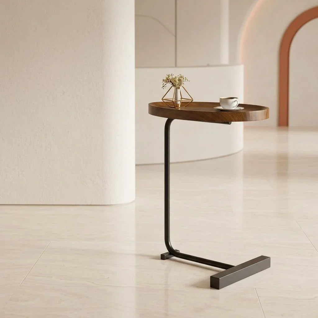 Wooden Sofa End Table with Metal Frame