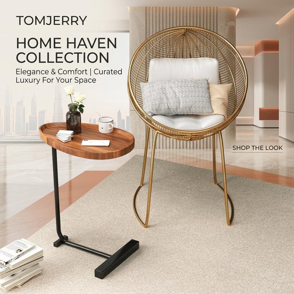 Wooden Sofa End Table with Metal Frame
